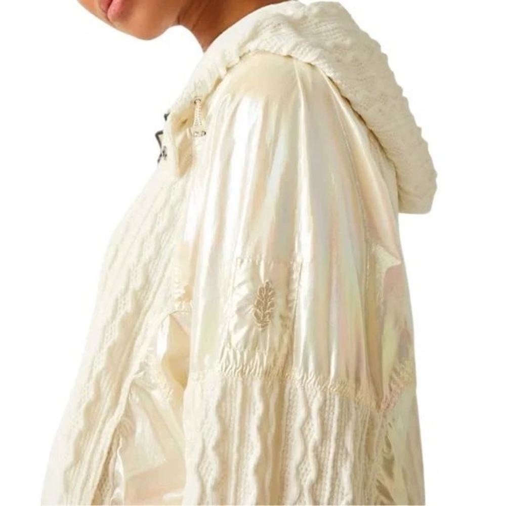 Free People Movement Knit 1/2 Zip Sweetest Pulllover Sweater Ivory Iridescent L - Picture 3 of 8
